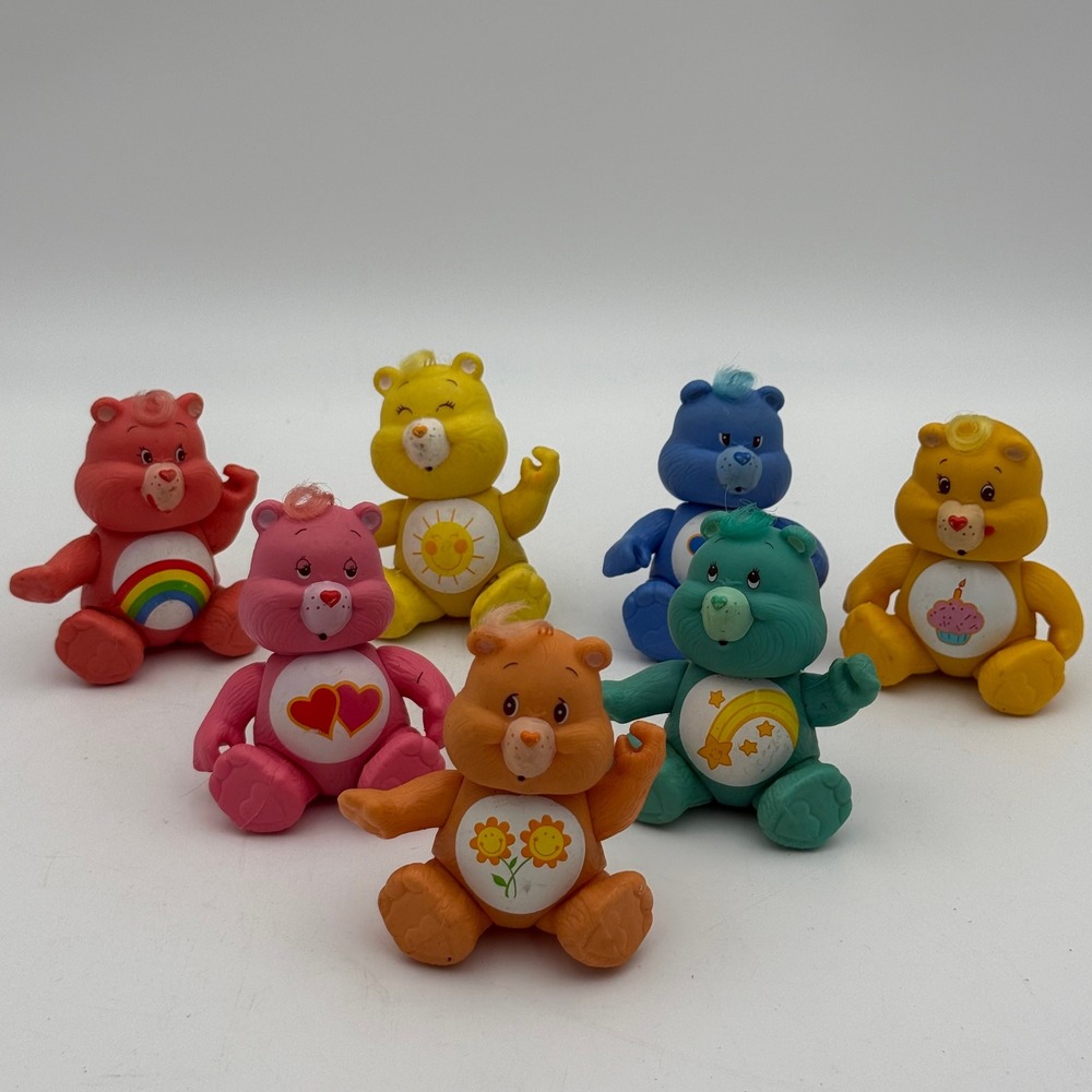 Vintage Care Bears PVC Mini Figures Lot of 7 Poseable 1980s Toys 3 Inch